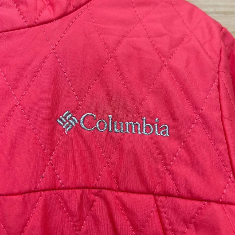 Columbia Girls XS 6/6X Pink Quilted Hooded Jacket Fleece Lined Full Zip Coat